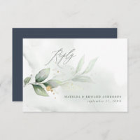 Script elegant wedding eucalyptus botanical navy