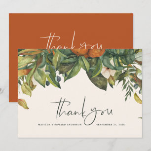 Script elegant wedding thank you citrus botanical card