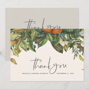 Script elegant wedding thank you citrus botanical card