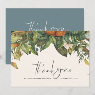 Script elegant wedding thank you citrus botanical card