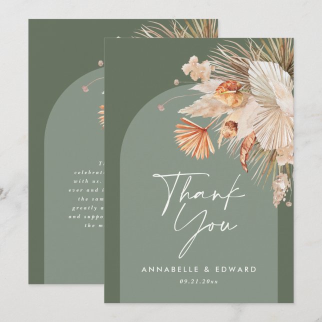 Script elegant wedding thank you sage green modern card (Front/Back)