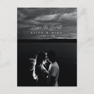 Script elegant white calligraphy Save the Date Ann Announcement Postcard