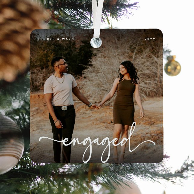 Script Engaged Photo Keepsake Gift Metal Tree Decoration (Creator Uploaded)