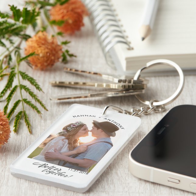 Script Engagement Photo Better Together Custom Key Ring (Front Right)