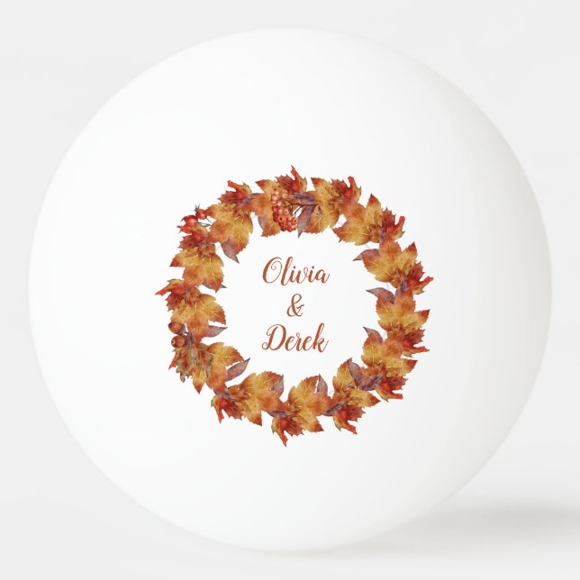 Script Fall Foliage Wedding Ping Pong Ball (Front)