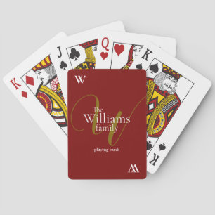 Script Family Monogram dark red Playing Cards
