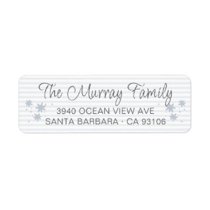 Script Family Name Blue Striped Return Address Label