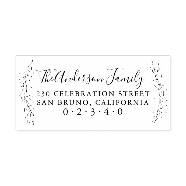 Script Family Name & Botanical Return Address Rubber Stamp (Imprint)