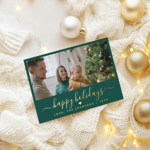 Script Family Photo Foil Christmas Holiday Card
