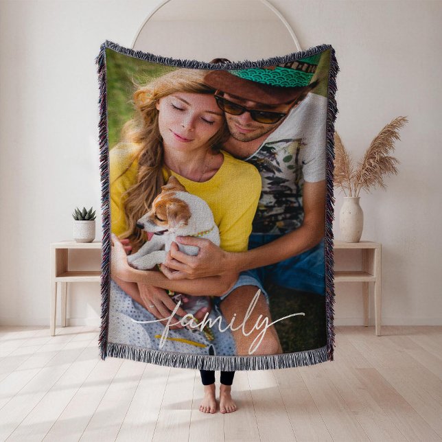 Script Family Photo Woven  Throw Blanket (Creator Uploaded)