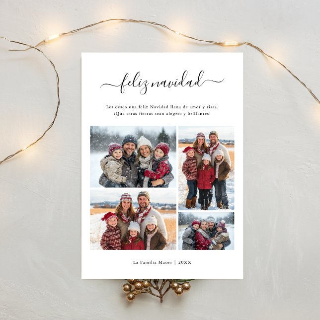 Script Feliz Navidad Spanish Christmas 4 Photo  Holiday Card (Creator Uploaded)