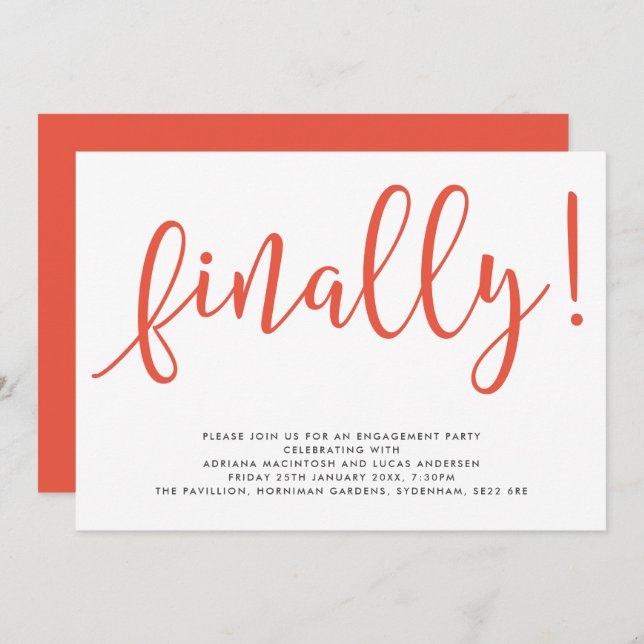 Script Finally Editable Colour Engagement Party In Invitation (Front/Back)