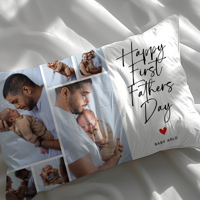 Script First Father's Day Photo Collage Gift Lumbar Cushion (Creator Uploaded)