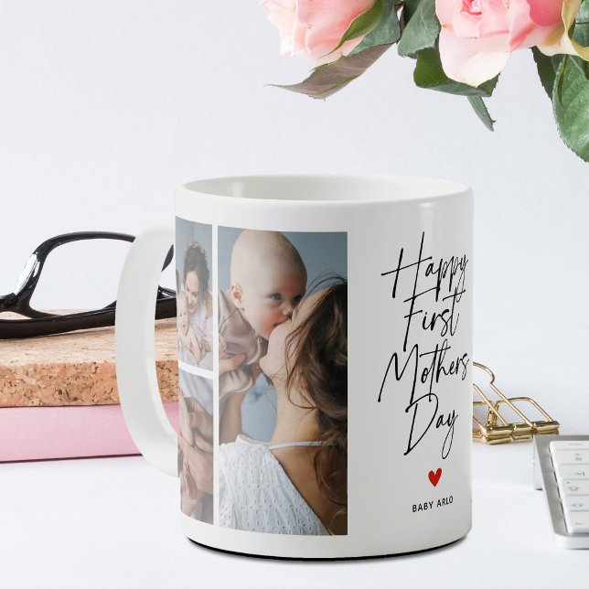 Script First Mother's Day Photo Collage Gift Coffee Mug (Creator Uploaded)