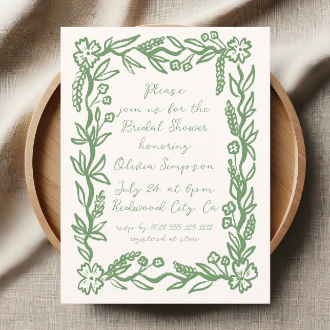 Script Floral Botanical Sage Bridal Shower Postcard (Creator Uploaded)