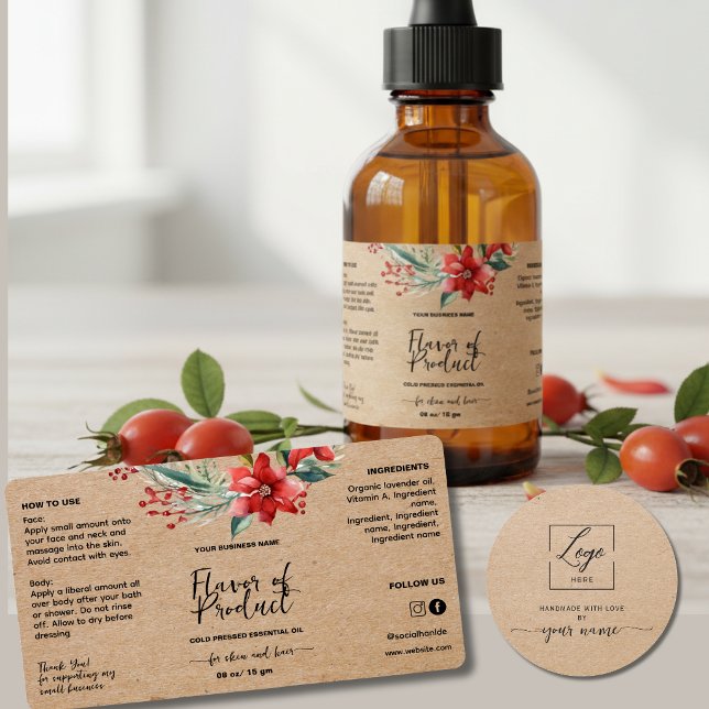 Script Floral Kraft dropper Bottle Label (Creator Uploaded)