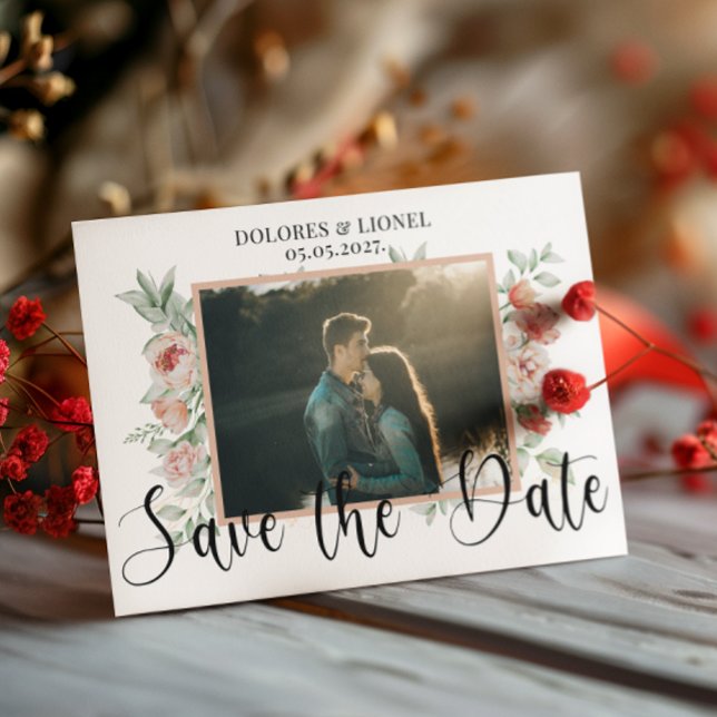 Script Floral Photo Minimalist Save the date  Invitation (Creator Uploaded)