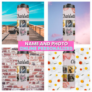 Script Floral Pink Best Mum Ever Mum Photo Collage Thermal Tumbler