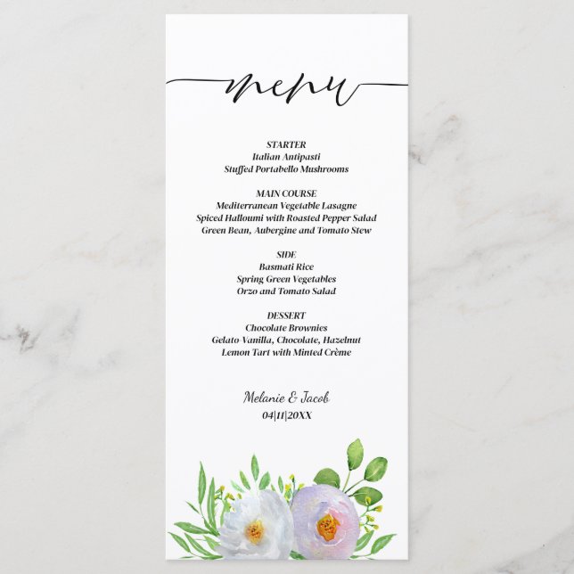 Script Floral Wedding Menu (Front)