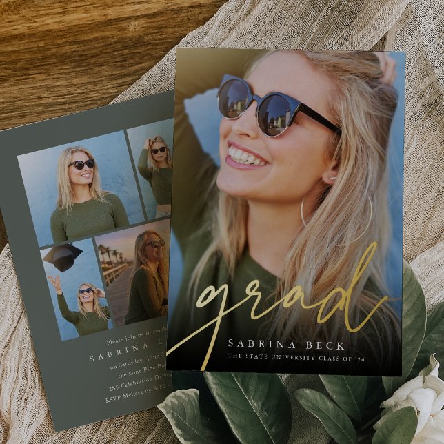 Script Foil Photo Graduation Announcement & Invite (Creator Uploaded)