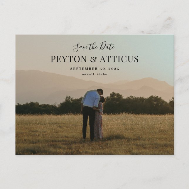 Script Font Landscape Photo Save the Date Postcard (Front)