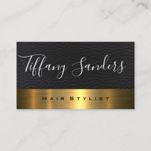 Script Font Leather Gold Metallic Business Card