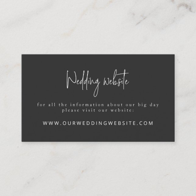 Script Font Modern Black and White Wedding Website Enclosure Card (Front)