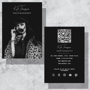 Script Font Photographer Black White Photography   Business Card