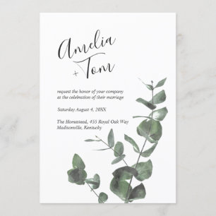 Script Font Watercolor Greenery Branch Wedding Invitation