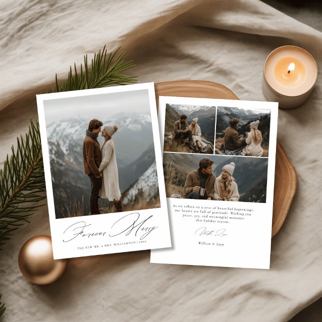 Script Forever Merry Newlywed Wedding Photo Holiday Card (Creator Uploaded)