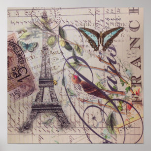 Script French country butterfly Paris Eiffel Tower Poster