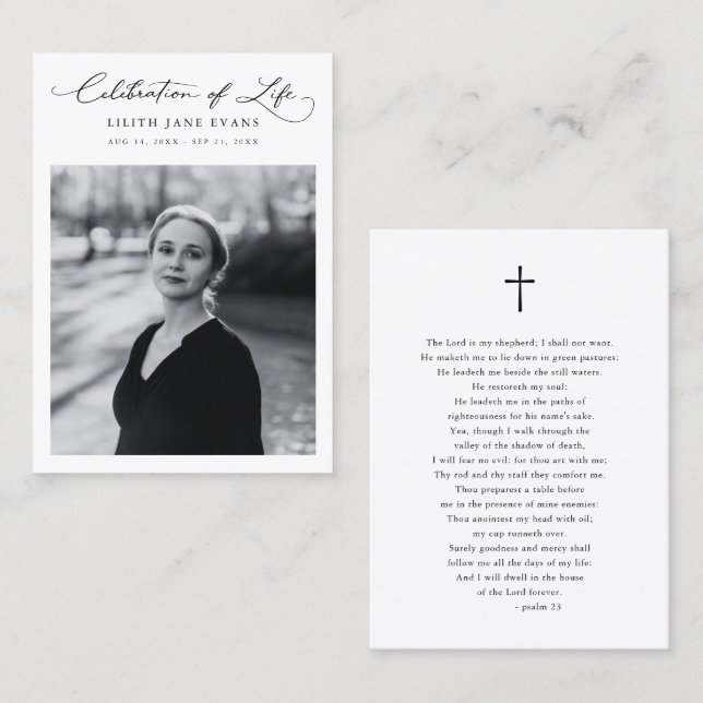 Script Funeral Prayer Cards for Memorial Service (Front/Back)