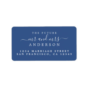 Script Future Mr Mrs Classic Blue Return Address Label