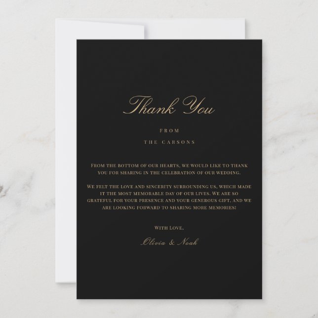 Script Gold & Black Thank you Card (Front)