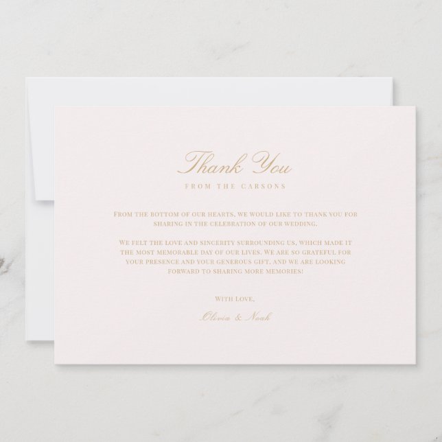 Script Gold & Blush Pink Thank you Card (Front)