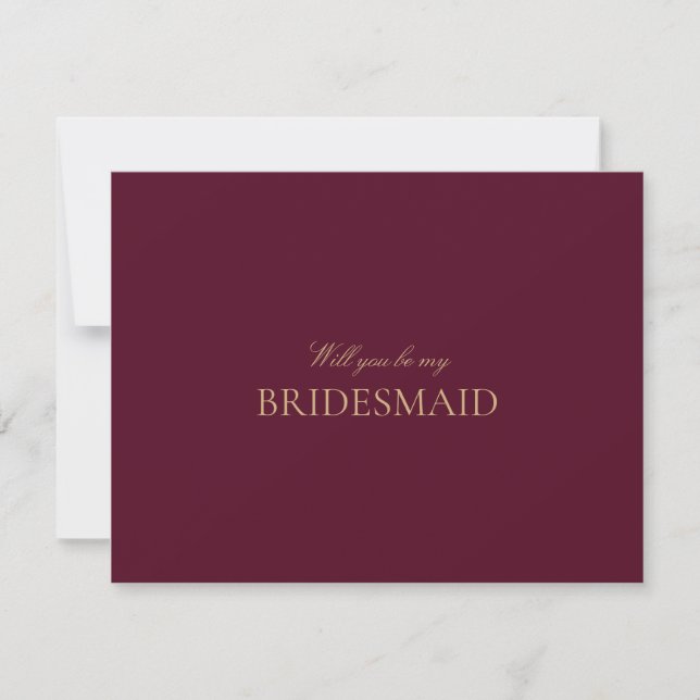 Script Gold Burgundy Bridesmaid Proposal Card  (Front)