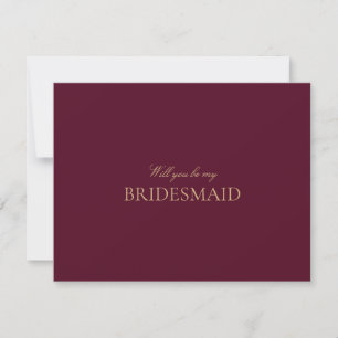 Script Gold Burgundy Bridesmaid Proposal Card