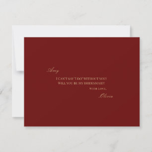 Script Gold Deep Red Bridesmaid Proposal Card 