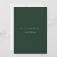 Script Gold & Forest Green Save The Date Card
