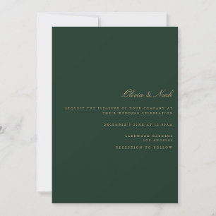 Script Gold Forest Green Wedding Invitation Card