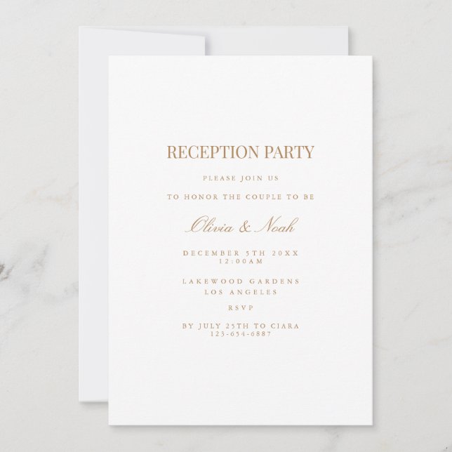 Script Gold & White Reception Invitation Card (Front)