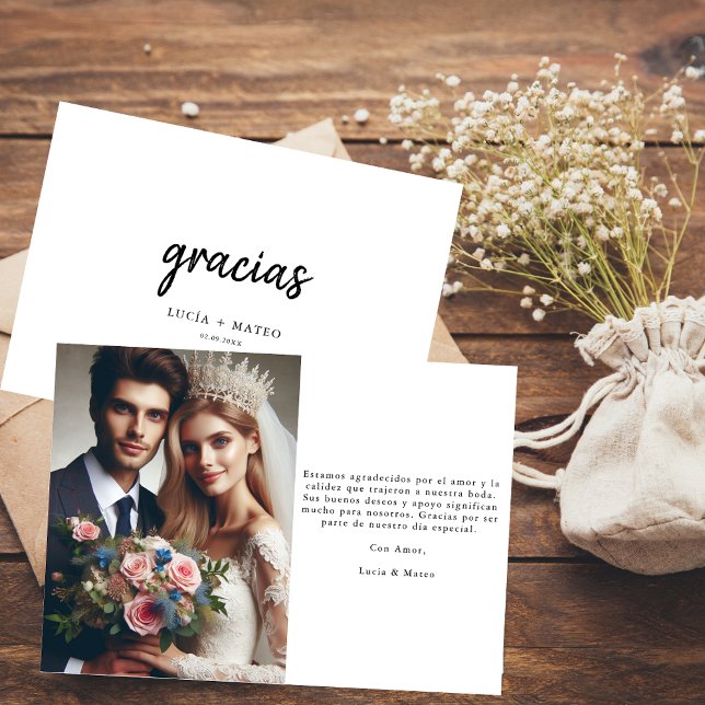 Script Gracias Spanish Wedding Photo Thank You Card (Creator Uploaded)