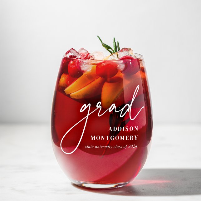 Script Grad Personalised Class of 2025 Graduation Stemless Wine Glass (Creator Uploaded)