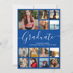 Script Graduate 14 Photo Collage Blue Graduation Announcement