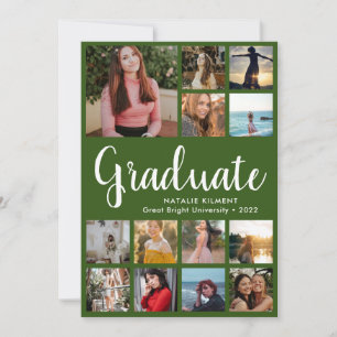 Script Graduate 14 Photo Collage Green Graduation Invitation