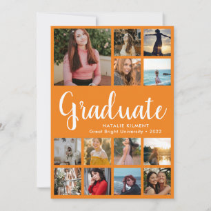 Script Graduate 14 Photo Collage Orange Graduation Invitation