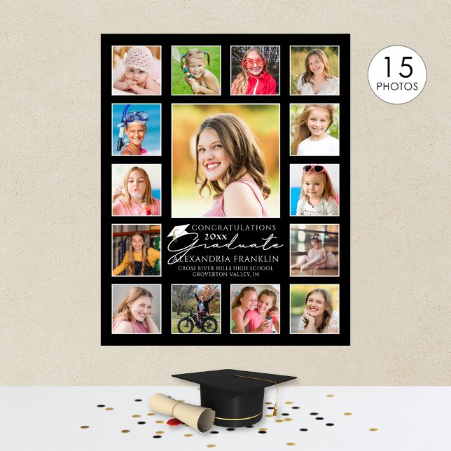 Script Graduate 15 Photo Collage Custom Color Poster (Creator Uploaded)