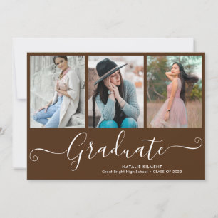 Script Graduate 4 Photo Collage Brown Graduation Invitation