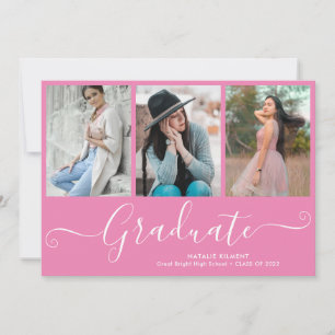 Script Graduate 4 Photo Collage Pink Graduation Invitation