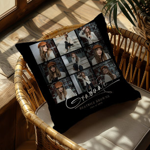 Script Graduate 9 photo grid Graduation Gift Cushion